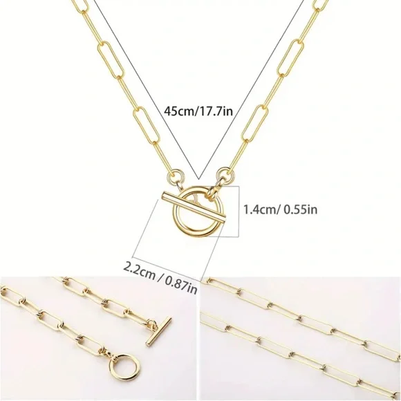 Paper clip chain necklace 18K Gold Plated Stainless Steel Necklace boho simple - Picture 3 of 3